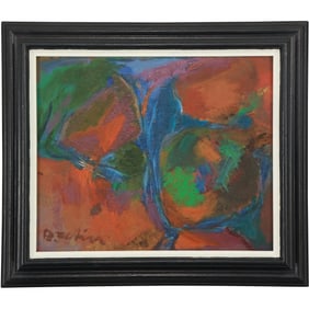 Bracha Zefira, Israeli artist 1911-1990, Absstract Expressionism Oil on Board Painting Circa 1968?
