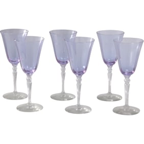 Set of 6 Elegant Purple Amethyst Crystal Glass Wine Glasses 8.5 in. height