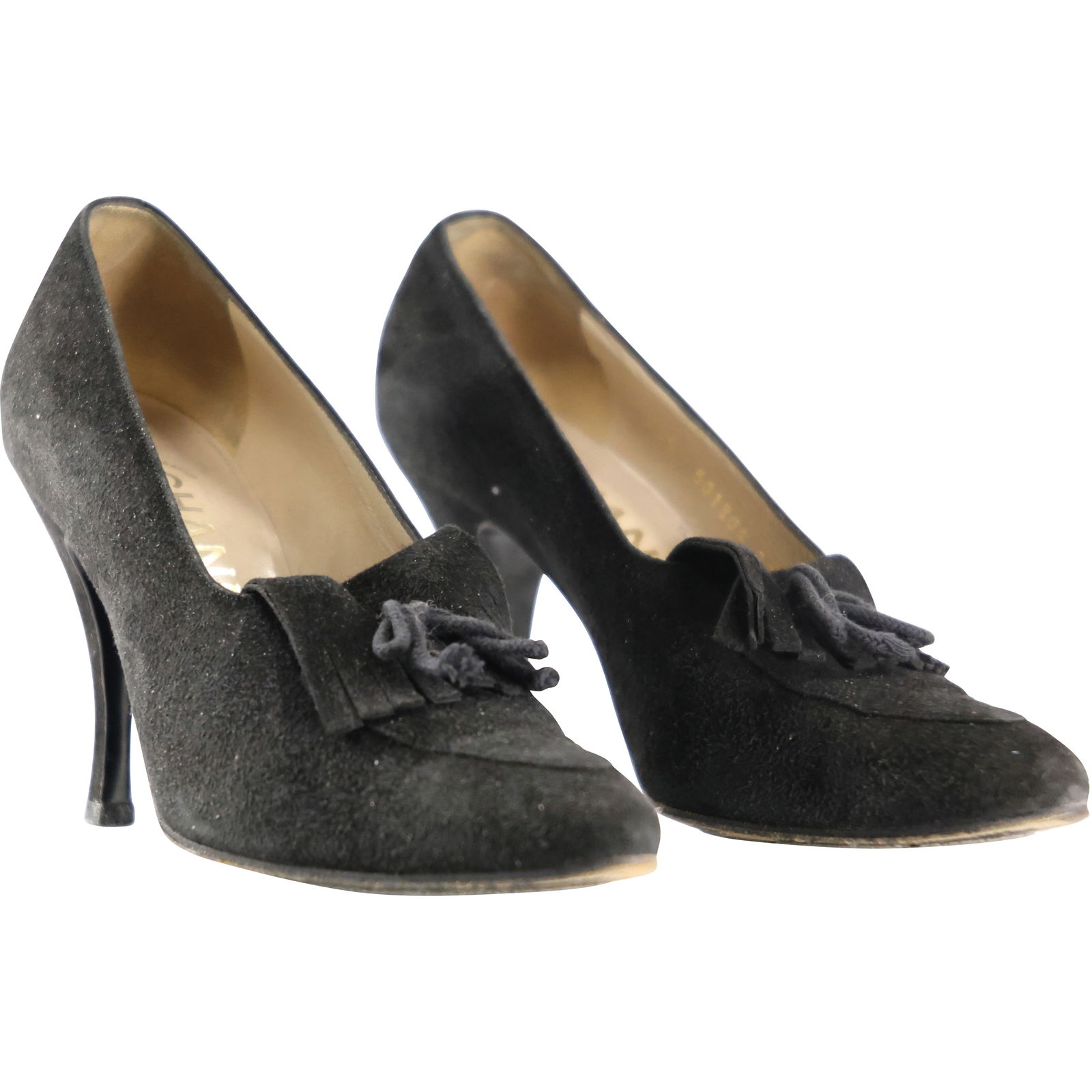 CHANEL Black Swede High Heel Shoes, Used, Size 37 1/2, Chanel, Made in France (1 of 20)
