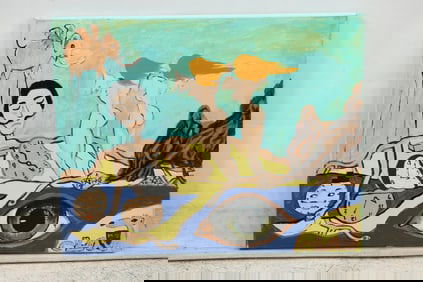 Style of Salvador Dali, Surrealist Oil on Canvas Painting, Signed XM-75, Fantasy Figures