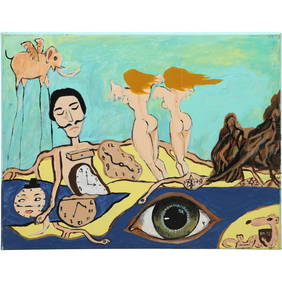 Style of Salvador Dali, Surrealist Oil on Canvas Painting, Signed XM-75, Fantasy Figures (1 of 13)