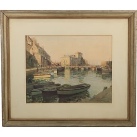 Paul Emile Lecomte (1877 - 1950) , MEVAGISSEY HARBOUR Vintage Framed Print