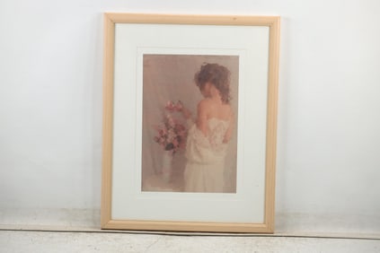 Quality Framed Lithograpgh Woman Arranging Flowers in Vase "Finishing Touch" #22/500, Signed
