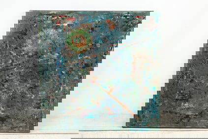 Dennis Sakelson, 20th C. Bucks County Pa Oil Painting on Canvas BUSY ABSTRACT, Signed