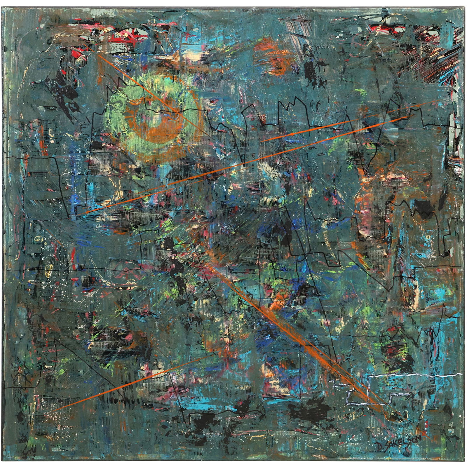 Dennis Sakelson, 20th C. Bucks County Pa Oil Painting on Canvas BUSY ABSTRACT, Signed (1 of 14)