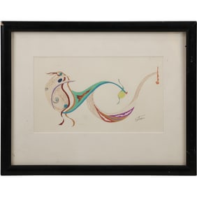 Minna Wright Citron (1896 - 1991) American, Watrercolor and Ink, Colorful Modernism Bird