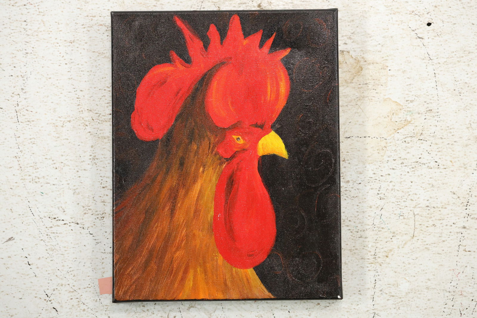 Red Comb Rooster Head Oil on Canvas Painting 14 in. x 12 in. (1 of 9)
