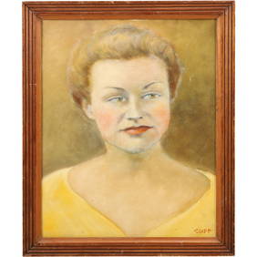 Signed Cliff, 1950s Oil on Board Painting Portrait of a Woman Wearing a Yellow Blouse (1 of 15)