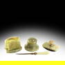 4-Piece Vintage Green Onyx Desk Set: Inkwell, Letter Holder, Blotter, Letter Opener