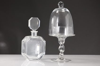 [2] Crystal Glass Perfume Bottle & Crystal Glass Cupcake Serving Stand Dome Top