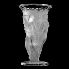 René Lalique Style Three Graces Frosted Glass Vase 1930s Art Deco 8 in. height x 5 in. wide