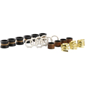 21 Napkin Rings in Wood and Metal: Sets of 6, 8, 4 and 3, SEE PICTURES