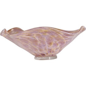 Signed Jan Silverman, Studio Art Glass Large Pedestal Base Pink Center Bowl 17 inches wide