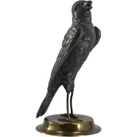Vintage Petites Choses Singing Bird Sculpture Cast Metal Spelter on Brass Base 6 in. height