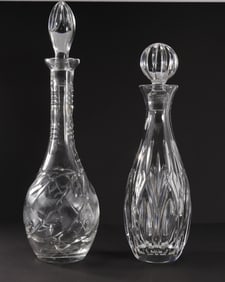 2 Elegant Crystal Glass Liquor Decanters with Stoppers, One is WATERFORD