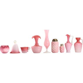 Estate Collection 9 Assorted Pink Mt. Washington, Burmese Vases, Pitches, Bell, Shakers SEE PICTURES (1 of 19)