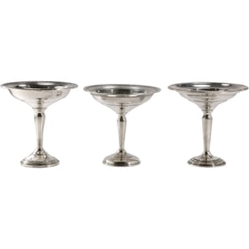 3 Assorted Sterling Silver Weighted Candy Compotes with Stem Bases 8 in. height x 6 in. dia.