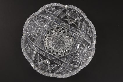 American Brilliant Cut Glass Bowl with Intricate Pattern, 8 in. diameter