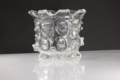 Barovier & Toso Murano Mugnoni Large Thick Crystal Glass Vase 8 in. height x 11 in. wide