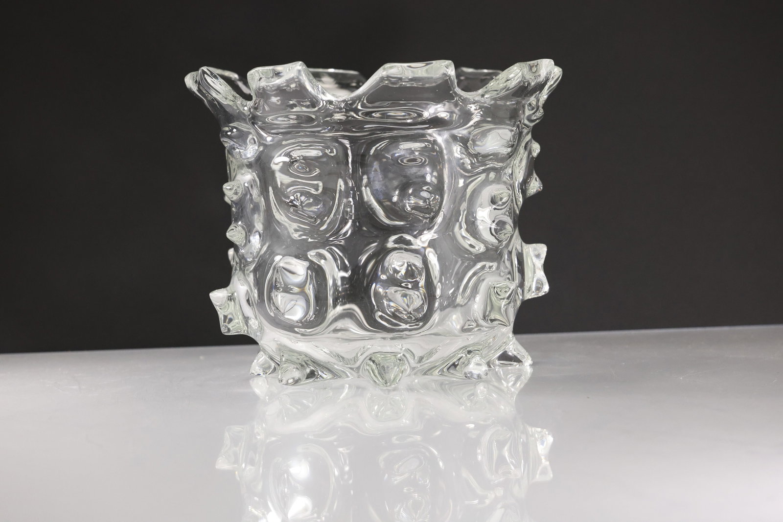 Barovier & Toso Murano Mugnoni Large Thick Crystal Glass Vase 8 in. height x 11 in. wide (1 of 20)