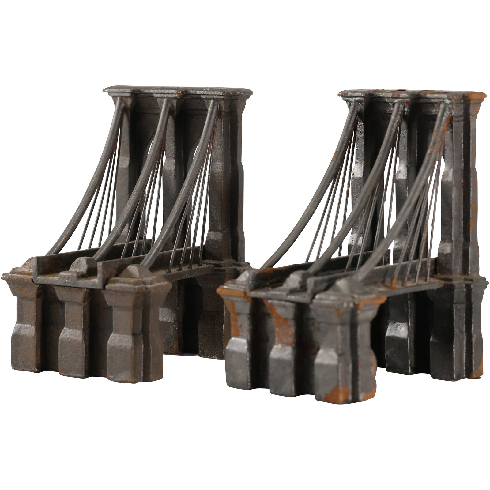Cast Iron "Brooklyn Bridge" Figural Bookends: Cast Iron "Brooklyn Bridge" Figural Bookends. size: 6h x 5w