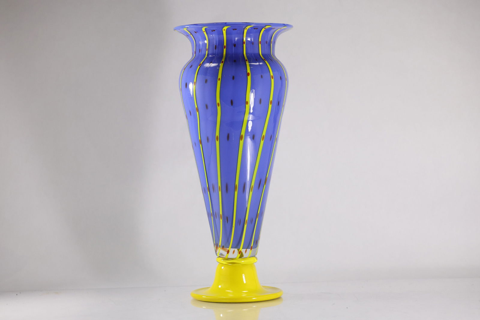 Large Post-Modern Murano Blue and Yellow Pedestal Base Vase 15 inches height x 8 in. wide (1 of 20)