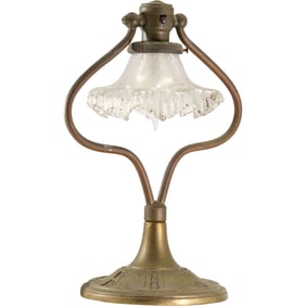 Vintage Artistic Brass Works NYC Harp Desk Lamp with Glass Shade 14 in. height x 8 in. wide