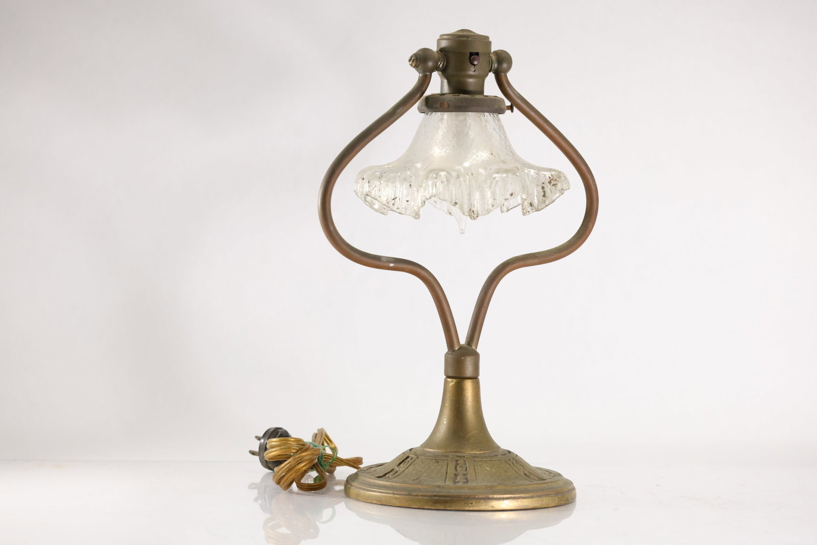 Vintage Artistic Brass Works NYC Harp Desk Lamp with Glass Shade 14 in. height x 8 in. wide: Vintage Artistic Brass Works NYC Harp Desk Lamp with Glass Shade 14 in. height x 8 in. wide. size: 14h x 8w