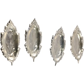 Set 4 Sterling Silver 93.1 grams "Leaves" Small Tray Dishes 6 in. length x 3 in. wide