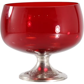 Gorham Sterling Silver Base Ruby Red Glass Candy Bowl 6 in. height x 8 in. wide