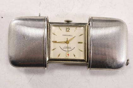 Sterling Silver Case Travel Fob Pocket Watch, Marshall 17 Jewels, Shockproof [working] 2 1/4 in.