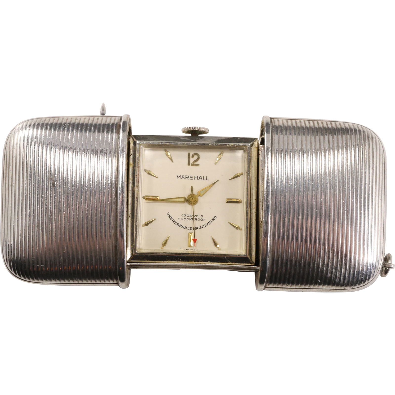 Sterling Silver Case Travel Fob Pocket Watch, Marshall 17 Jewels, Shockproof [working] 2 1/4 in. (1 of 7)