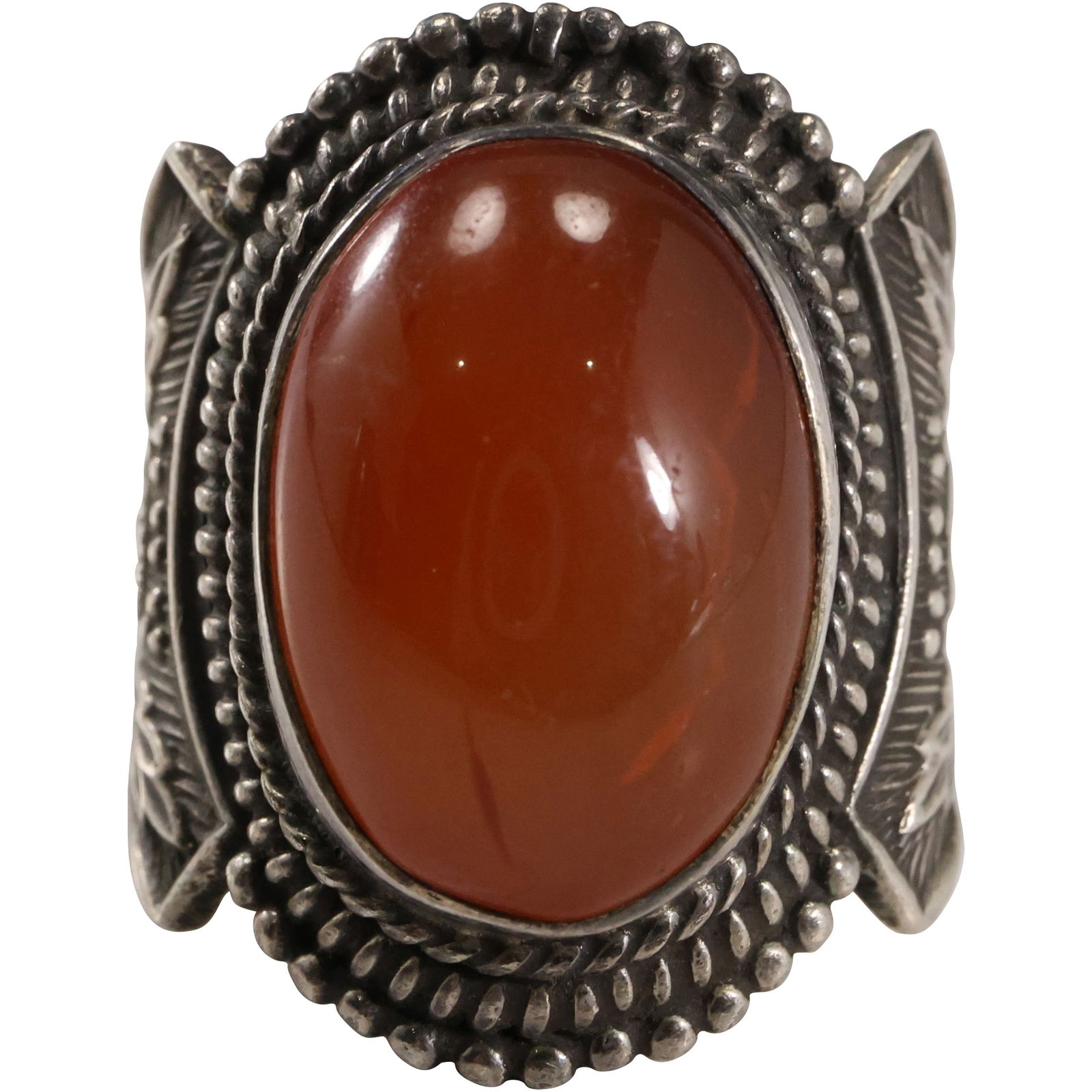 .925 Sterling Silver Carnelian Stone, Beading with Floral Design Ring Size 9 , 1 in. x 1 1/4 in. (1 of 16)