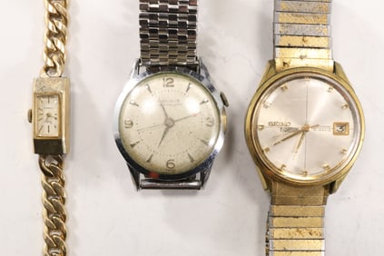 [3] 10K RGP Ladies Pedre 17 Jewels Wristwatch; Seiko Weekdater 27 jewels Men's Wristwatch