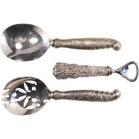 [3] .925 Sterling Handle Victorian Grapevine Design Bottle Opener 6 in. x 1 1/4 in.; Sterling Handle
