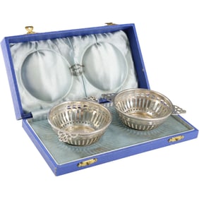2 Sterling Silver 62.8 grams Reticulated Handled Bowls Spritzer & Fuhrman Jeweliers in Fitted Box