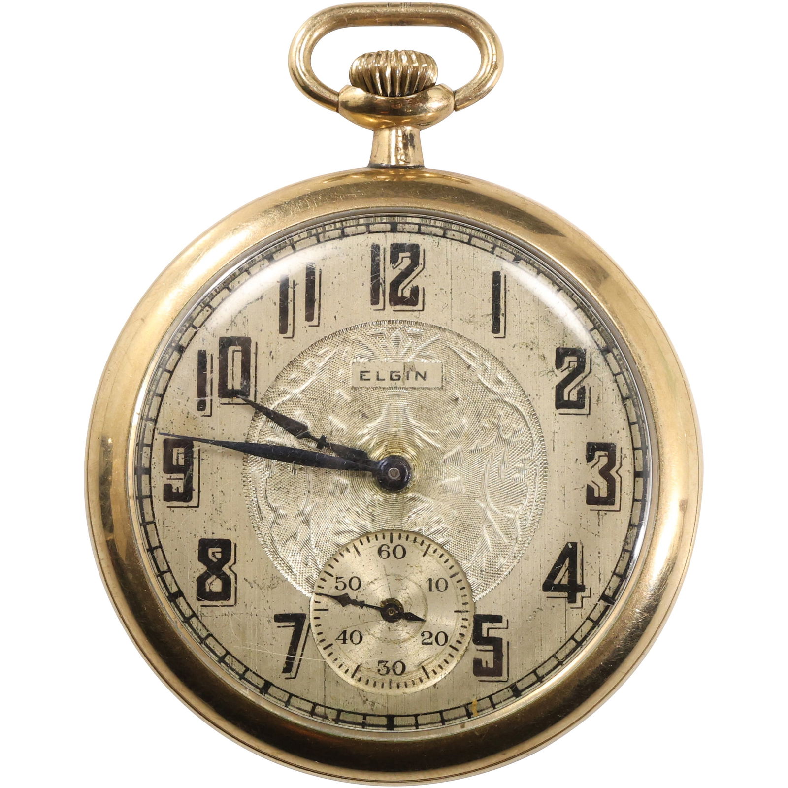 Elgin Large Men's Yellow GF Pocket Watch, Gold Face. [working] 2 5/8 in. 2 in. (1 of 5)