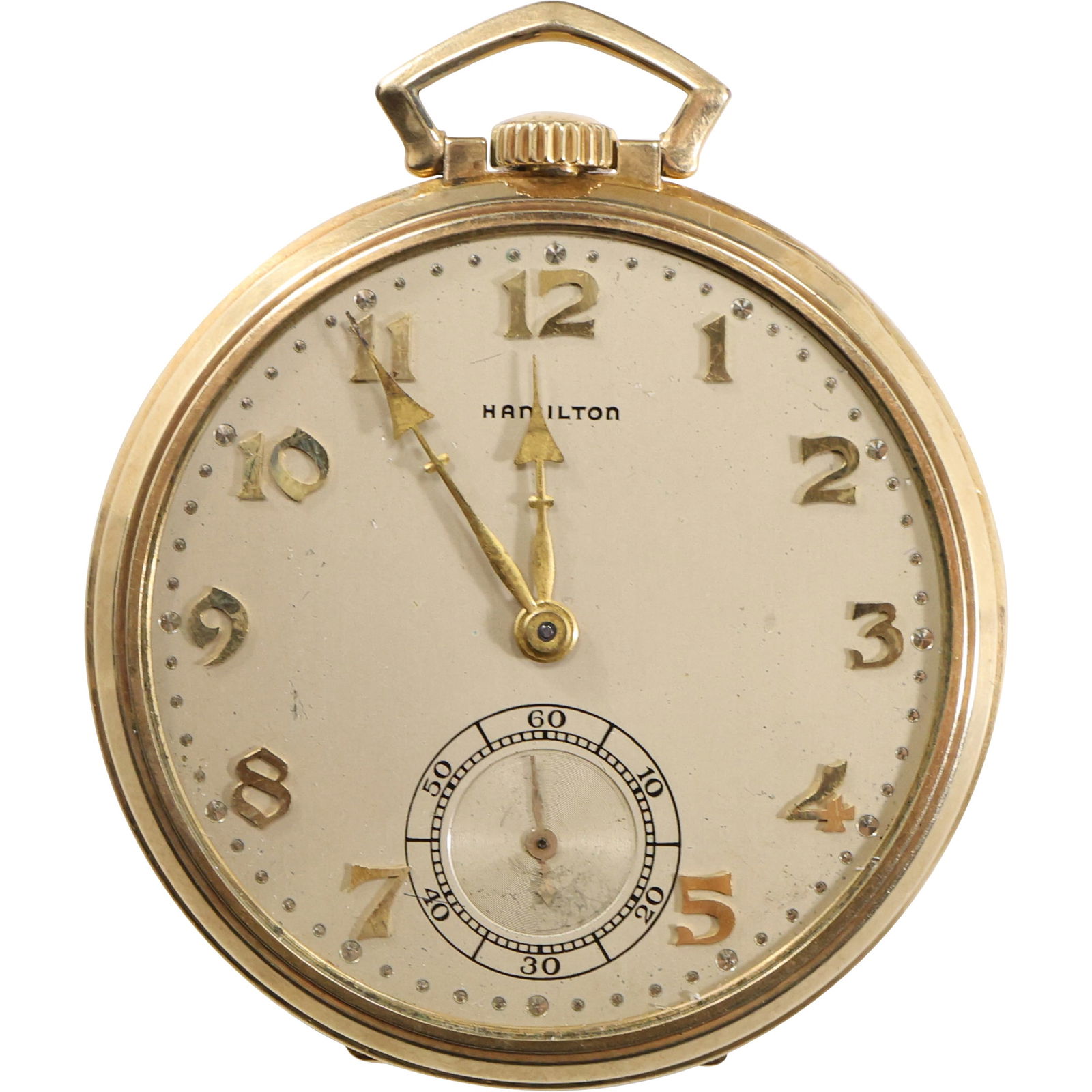 Hamilton White Face 14K Yellow GF, 21 Jewels, June 4, 1937 Pocket Watch [not working] 2 1/8 in. (1 of 8)