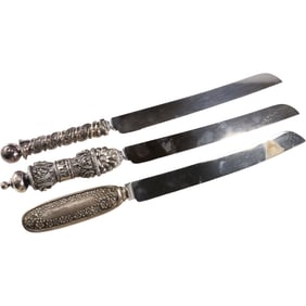 3 Assorted SHABBAT Knives with Sterling Silver Handles: Sheffield England .925 SC 13 1/4 in. length