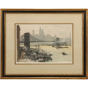 Luigi Kasimir; Original Etching and Aquatint - Brooklyn Bridge