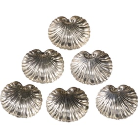 6 Perez Fernandez Sterling Silver 138.9 grams Footed Shell Dishes 3 in. x 2 1/2 in.