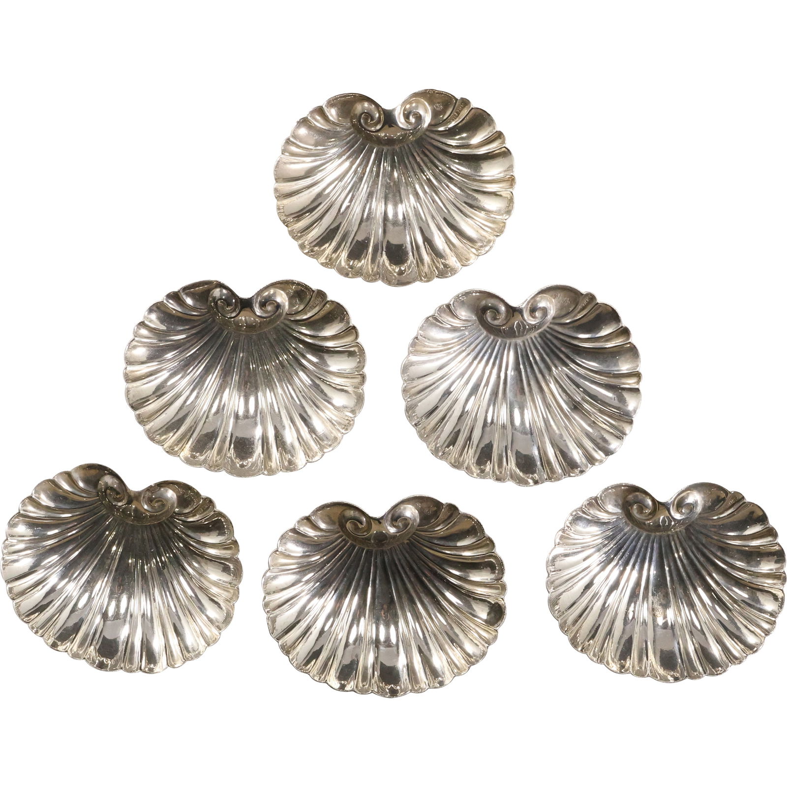 6 Perez Fernandez Sterling Silver 138.9 grams Footed Shell Dishes 3 in. x 2 1/2 in. (1 of 14)