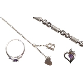 [4] .925 Sterling Silver: .925 Purple Amethyst with CZ Ring Size 9; .925 Pendant; .925 "X" Bracelet;