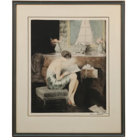 William Ablett; Art Deco Hand Colored Etching - Love Letters Signed