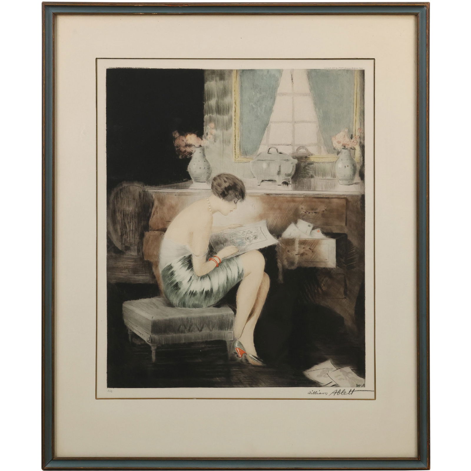 William Ablett; Art Deco Hand Colored Etching - Love Letters Signed (1 of 13)