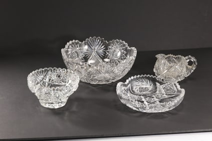 4 Assorted Pieces American Brilliant Cut Glass 3 Bowls and Creamer