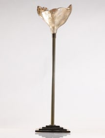 Tony Evans Tall Art Glass Flower Form Candlestick 19.5 inches height x 5.5 in. wide