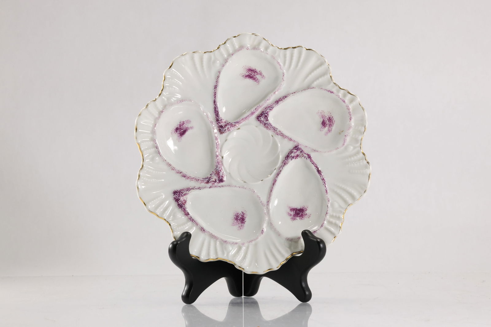 Antique 19th C. Oyster Plate 8.25 in diameter White with Lavendar Accents (1 of 12)