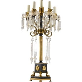 Beatuiful French Empire 5-Arm Electrifed Candelabrum 2 Tone Black % Gold Bronze 23 in. height