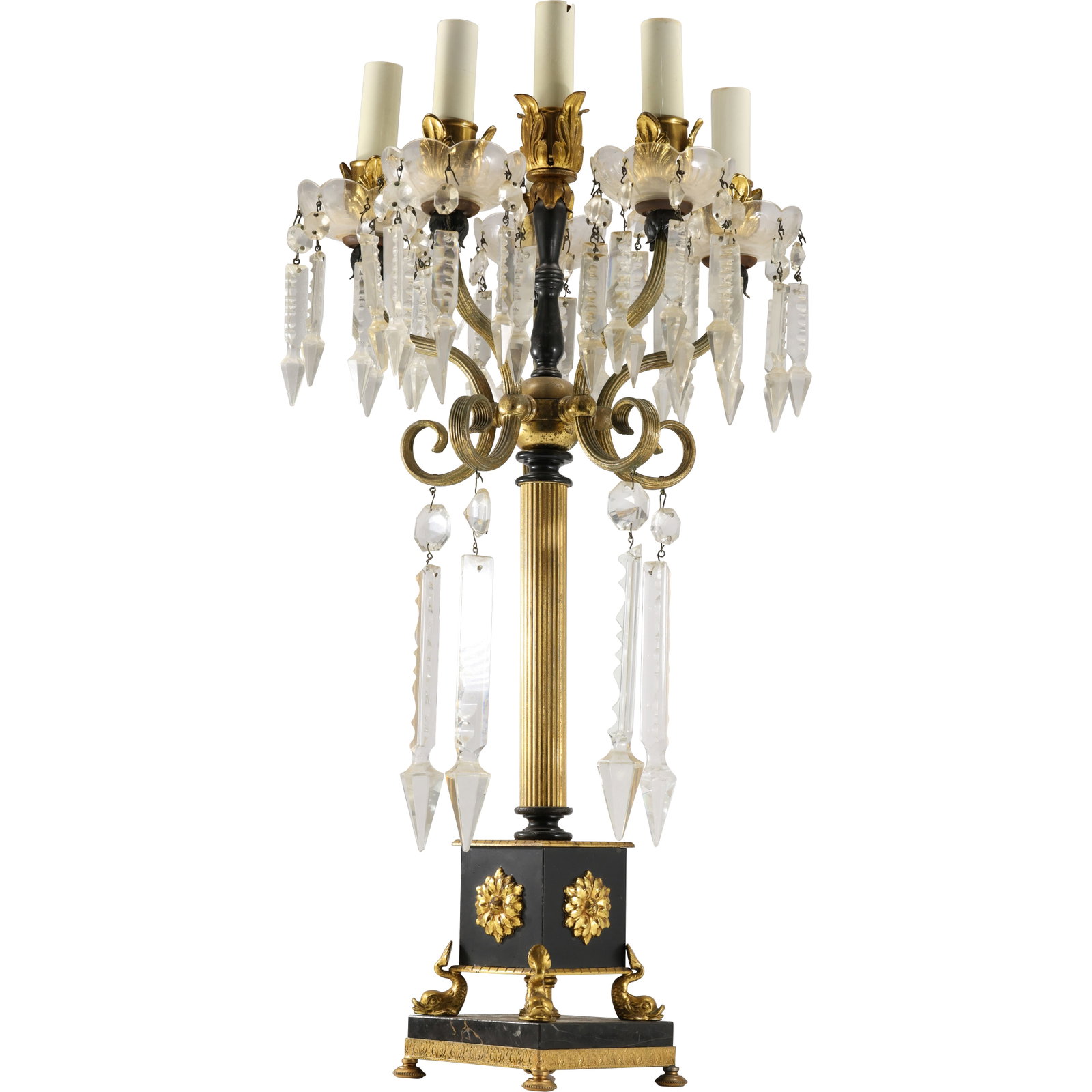 Beatuiful French Empire 5-Arm Electrifed Candelabrum 2 Tone Black % Gold Bronze 23 in. height: Beatuiful French Empire 5-Arm Electrifed Candelabrum 2 Tone Black % Gold Bronze 23 in. height. size: 23 h 8 w